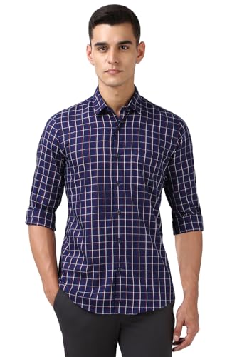 Image of Peter England Men Cotton Premium Checkered Full Sleeve Slim Fit Casual Shirt