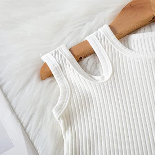 DDDHL Roupas infantis de verão 2024 para meninas sem mangas cor sólida com nervuras roupas fofas par