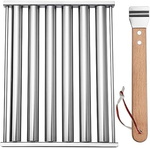 Hot Dog Roller for Grill Top Stainless Steel Sausage Roller Grill with Wood Handle Barbecue Camping Essentials Accessories for BBQ Enthusiasts (Large Size)