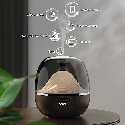 Ankrs Smart Wifi Essential Oil 600Ml Air Diffuser & Humidifier Compatible With Alexa/Google Home, Mountain Scent Diffuser With Multicolor Led, Timer For Bedroom Large Room And Home-Black Walnut #TOP1