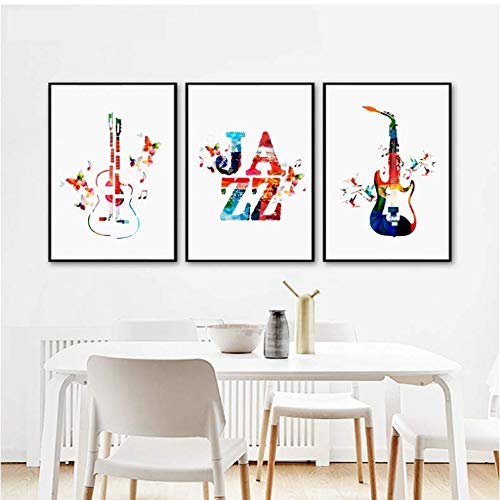 Affiche guitare musique colorée en toile pour déco salon jazz 50x70cm