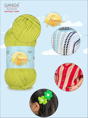 Image of Ganga Acrowools Summer Love - Sport Weight - Cotton Yarn -Oekotex Class L Certified - Pack of 1-50 GMS Per Ball (Celery)
