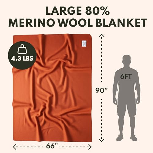 Image of Woolly Mammoth Woolen Co. | Extra Large Merino Wool Camp Blanket | The Perfect Outdoor Gear Bedroll for Bushcraft, Camping, Trekking, Hiking, Survival, or Throw Blanket at The Cabin. (Orange)