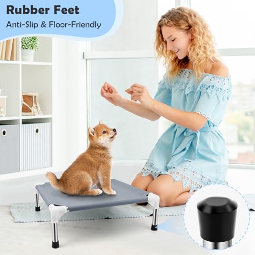 Elevated Dog Bed for Small Dogs, Outdoor Cooling Dog Bed Cot for Small Pets, Indoor Detachable Raised Dog Bed with Non-Slip Feet, Double Layer Polyester Cotton (20" L x 20" W x 6.5" Th) - Image 6
