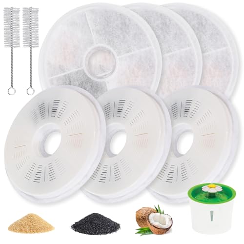 Barkios 6-Pack Cat Water Fountain Replacement Filters for Catit 3L Flower Fountain Triple Filtration with Activated Carbon & Ion Exchange Resin Soft Water & Urinary Health Support