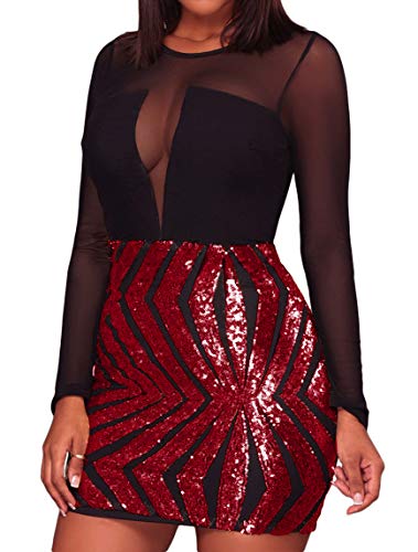 Image of RED DOT BOUTIQUE - 807 - Black Sheer Mesh Long Sleeves Club Sequins Dress Plus Size