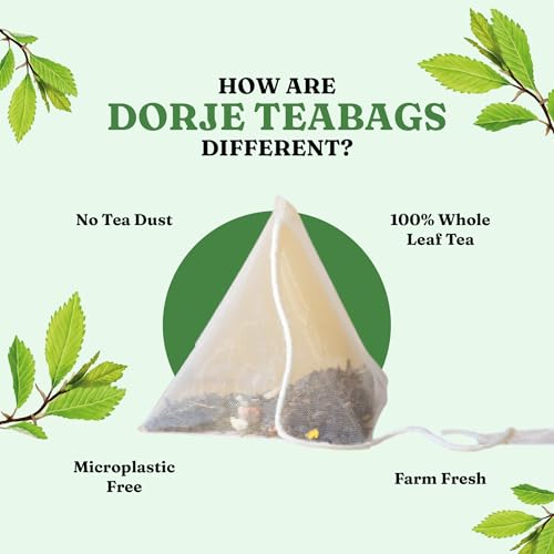 Image of Dorje Teas Mint Darjeeling Green Tea | 30 Pyramid Teabags (Pack of 1) | Selim Hill Estate | Cooling & Fresh Mint Flavour | Promotes Relaxation & Immunity | Organic Whole Leaf Blend | 30 Cups