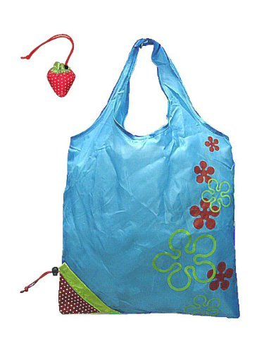 Reusable Shopping Tote Bag - Folded into a Strawberry - Blue