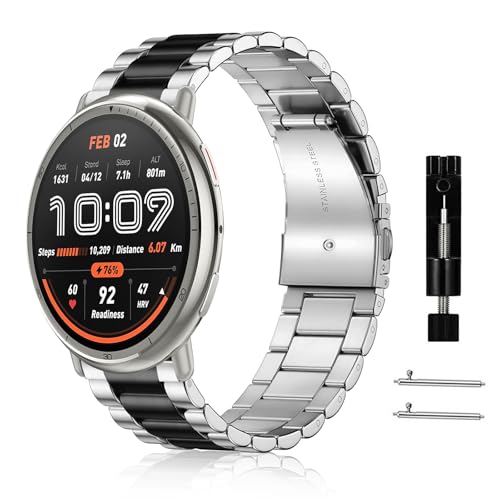 [RoSoki] �o���h 20mm Amazfit Active 2 �Ή� �X�e�����X�� �����o���h �����x���g �ւ��X�g���b�v �h�K �������t�� �r�W�l�X�� �j�����p Amazfit Active 2 �p - �V���o�[ + �u���b�N