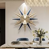 HEBOIX Starburst Large Wall Clock,Mid Century Decorative Wall Clock Modern Silent Clock Battery Operated for Living Room/Kitchen/Entryway/Bedroom/Office/Dinning Room Metal Wall Decor