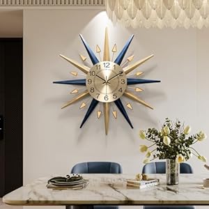 Starburst Large Wall Clock,Mid Century Decorative Wall Clock Modern Silent Clock Battery Operated for Living Room/Kitchen/Entryway/Bedroom/Office/Dinning Room Metal Wall Decor