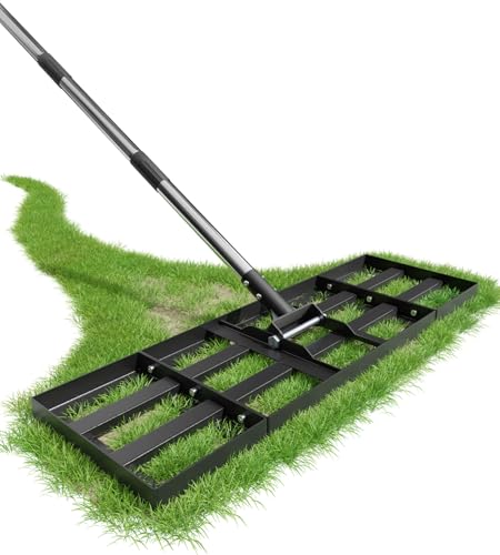 Lawn Levelling Rake 75x25cm Lawn Leveller with Adjustable Length Heavy Duty & Effort Saving Soil Levelling Tool 190cm Stainless Steel Handle Leveling Rack for Yard Garden Golf Ease Level Soil Sand