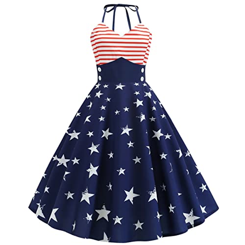 Image of Women Dress American Flag Print Vintage Maxi Dress