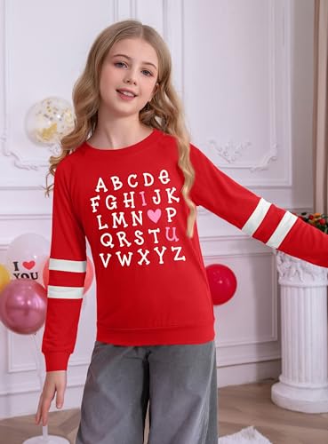 Image of Ithalt Kids Valentine Shirt Girls Valentines Shirts Cute Heart Graphic Long Sleeve Tee Tops 4-14y