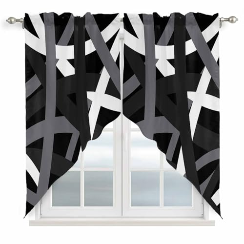 Gray Black Geometric Swag Valances Kitchen Curtains 36 Inches Length,