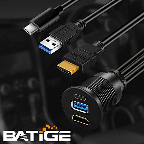 BATIGE USB 3.0 & Type C 3.1 & HDMI Male to Female Car USB C Flush Mount Extension Cable USB 3.0 Dash Mount for Car Truck Boat Motorcycle - 3ft - Thumbnail 6