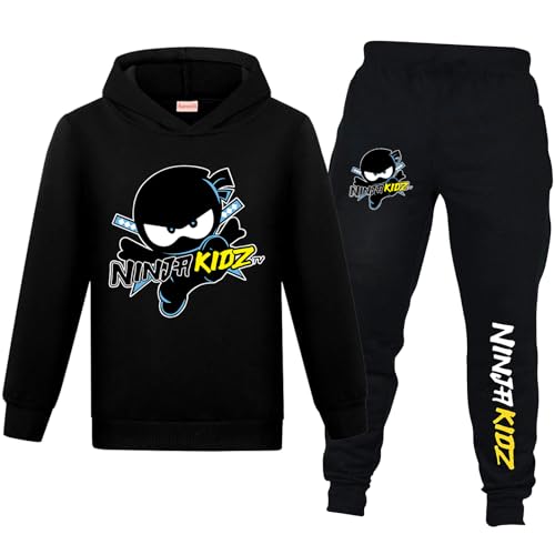 Banxidi Ninja Kidz Boys Tracksuit Hoodies Kids Sweatshirt Long Sleeve for 2-piece Sets Sportswear Clothing 2-13Years black-170CM