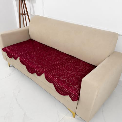 Image of Homerz Premium 'Surya Series' Sofa Cover | Stylish Sofa Protector | Net Fabric | Anti-Stain & Washable Slip Cover Exact Size Antislip (Flower Valley Maroon, 3 Seater, Only Seat Cover)