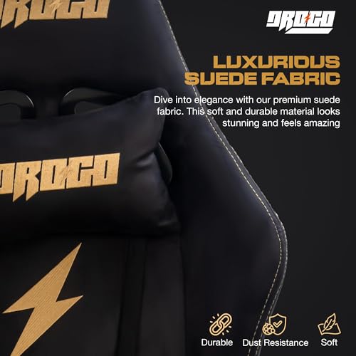 Image of DROGO Proform Ergonomic Gaming Chair, Computer Chair with Luxurious Suede Fabric, Adjustable Seat, Armrest, Head & Massager Lumbar Pillow | Home & Office Chair with Footrest & Recline (Black)