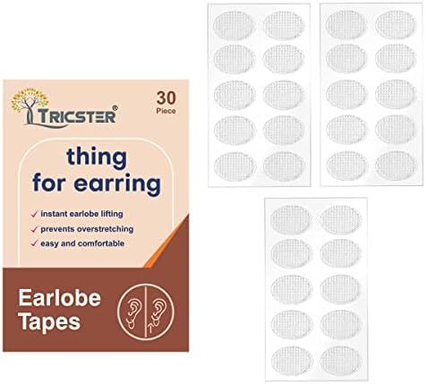 TRICSTER Ear Lobe Tape/Invisible Ear Lobe Support Patch for Pierced Ears - Eliminates the Look of Torn or Stretched Piercings - Protects Healthy Ear Lobes from Tearing (30 Count (Pack of 1))