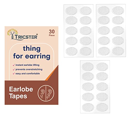 TRICSTER Ear Lobe Tape/Invisible Ear Lobe Support Patch for Pierced Ears - Eliminates the Look of Torn or Stretched Piercings - Protects Healthy Ear Lobes from Tearing (Pack of 30)