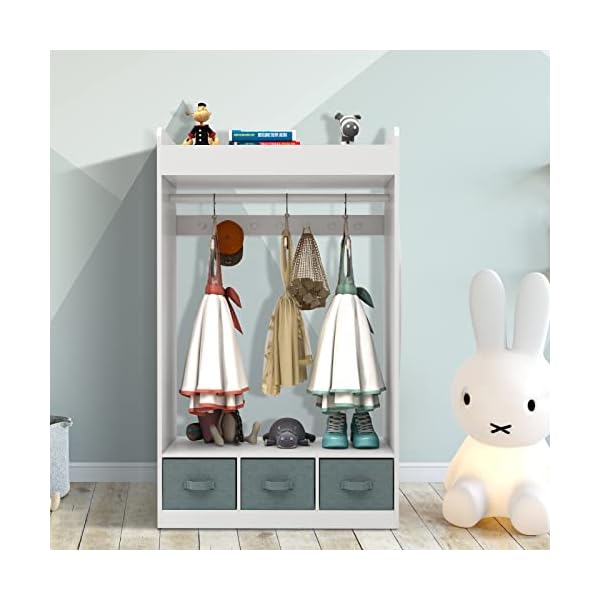   Armoire-Dress-Up-StorageDress-Up-Storage-with-MirrorGirls-Armoire-with-Non-Woven-Drawers-Open-Costume-Closet-with-Hanging-Rack-Grey