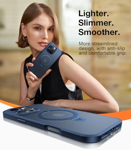 Image of TORRAS Ostand for iPhone 16 Pro Case Magnetic Stand, Navy Blue 6.3 inch | [Fit for MagSafe][Flexible Stable Stand] 4X Military-Grade Shockproof, Slim Protective Phone Cover, Translucent Navy Blue