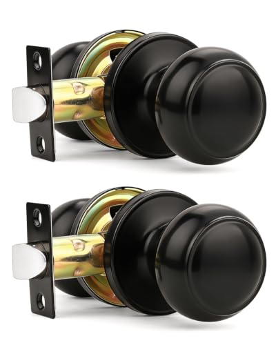 Orger 2 Pack Matte Black Passage Door Knobs Interior, Classic Round Shape Closet Doorknobs with Non-Locking, Keyless Modern Design Door Lockset for Closet and Hallways
