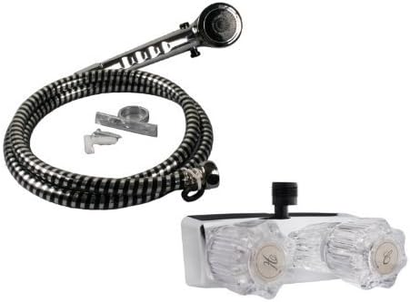 RV/Mobile Home Chrome 4-in. Shower Faucet with Clear Handles and Hand-Held Shower Combo Set