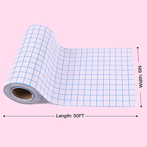 Image of HTVRONT Transfer Tape for Vinyl, Blue Alignment Grid, 6 inch x 50 FT | For Permanent Vinyl, Clear Transfer Paper, For Signs Stickers Decals, For Walls Doors & Windows Decals