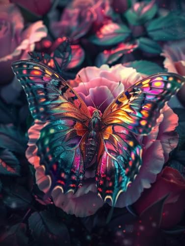 Peinture par numéro papillon et fleurs kit DIY acrylique 70x90cm