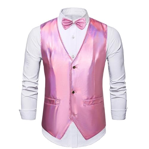 Mens Sequin Tank Tops Sparkly Slim Fit Suit Waistcoat Bow Tie Set Party Wedding Prom Tuxedo Formal Casual Outfits