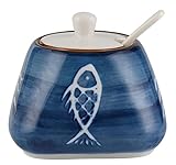 Hand-Painted Ceramic Spice Jar with Lid Spoon Seasoning Box Condiment Pots Spice Racks for Kitchen...