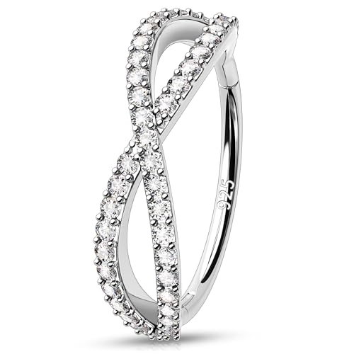 MeIighting 925 Sterling Silver Nose Ring 18G Solid Silver Cartilage Earring Clear CZ for Women Silver Helix Piercing Jewelry Silver Nose Clicker Tragus Earring