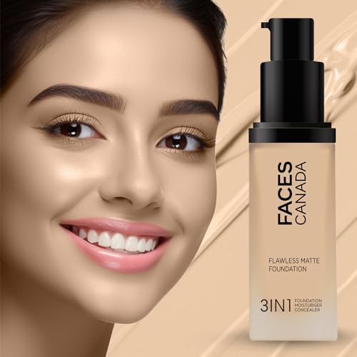 Image of FACESCANADA Flawless Matte Foundation-Absolute Ivory,30 Ml 3-In-1 Foundation+Moisturizer Cream For All Skin Types+Concealer|12 Hr Hydration+Spf 1|Hd Matte Coverage|Lightweight|Anti Ageing,Pack Of 1
