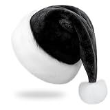 RJVW Christmas Santa Hat for Adults, Unisex Velvet Classic Holiday Santa Claus Hat for New Year Party Headwear (Black)