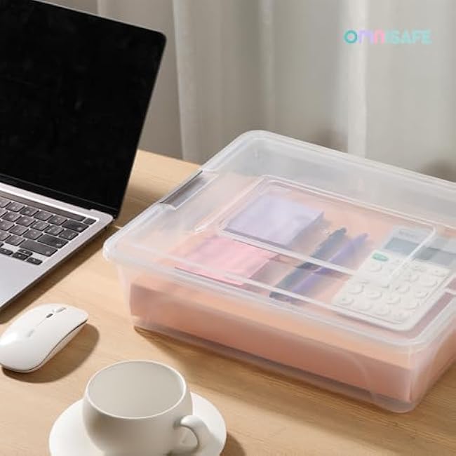 Plastic Storage Bin with Lid, Stackable Design, Clip Box for Crafts, Supplies and Office Items Container (4 Pack 10 Quart)