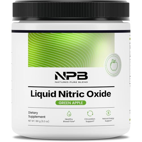 Image of Nature's Pure Blend Liquid Nitric Oxide Supplements for Men - L-Arginine Powder - Nitric Oxide Booster & Circulation Supplement - Blood Flow Support, L Arginine and L Citrulline - 5000MG (Green Apple)