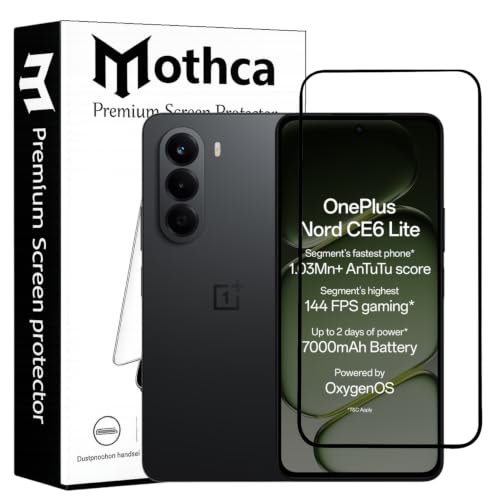 Image of Mothca Military-Grade Gorilla Tempered Glass Compatible with OnePlus Nord CE6 Lite | Black | Full Screen Protection | Scratch Resistant | Easy Installation Kit (Pack of 1)