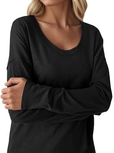 Tankaneo Womens Oversized Scoop Neck Long Sleeve Shirts Casual Loose Fit Tunic Tops Fall Basic Tees3