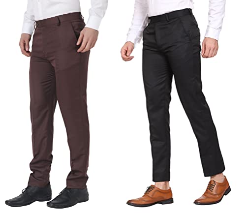 Image of MALENO Men's Regular Fit Polycotton Trouser Pant's Formal Trouser Casual Trouser Pant Combo (Pack of 2)