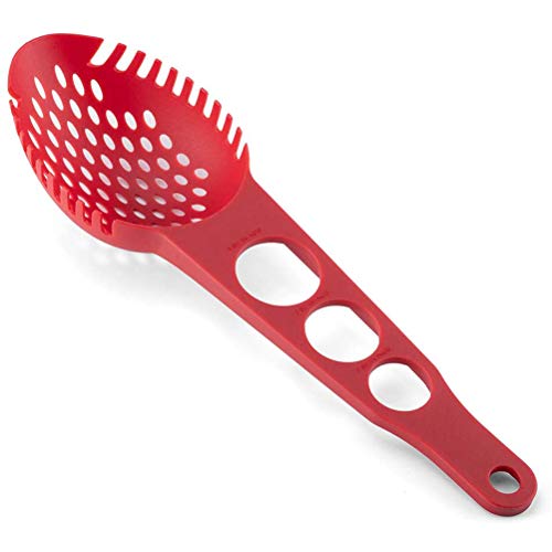 Yctze Cuillère à Spaghetti Multifonctionnelle 3 en 1, Passoire à Griffes – Ustensile de Cuisine avec Outil de Mesure, Contrôle Parfait des Portions de Spaghetti et de Nouilles – Pot Chaud et (rouge)