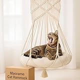 KARCEEY Macrame Cat Hammock Hanging Cat Bed with Catnip Cushion and Hanging Kit (1.Macrame Hammock with Bed)