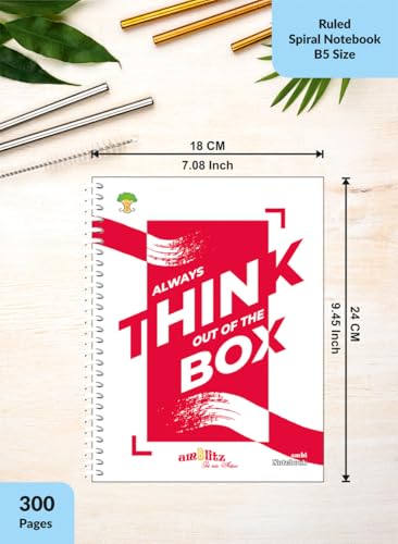 Image of amblitz Spiral Notebook | 18 X 24 CM | B5 Size | School /College Students's Choice for Note Making | 70 GSM Thick White Paper | Diary Size | Personal & Office Use | (300 Pages, RULED Notebook)