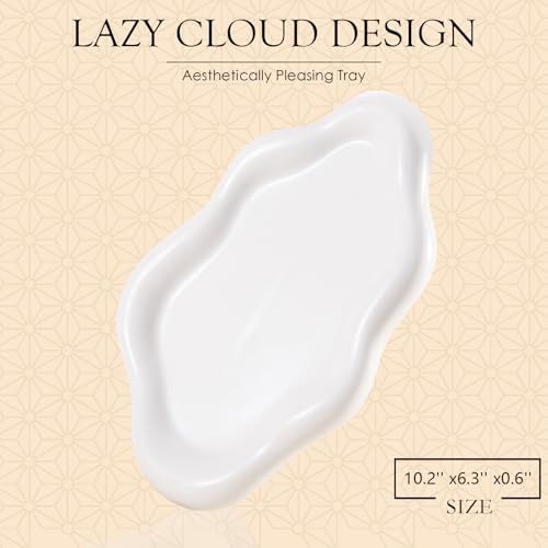 Image of CCINPPY Ceramic Jewelry Tray Trinket Dish, Decorative Cloud Vanity Key Tray for Women, Ring Holder Dish, Cute Jewelry Plate Bowl Room Decor Aesthetic, White, Large