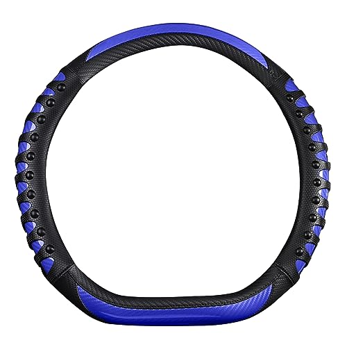Cobear Microfiber Leather & Carbon Fiber Steering Wheel Cover, 3D Auto Steering Wheel Covers Accessories for Men Women, 14 1/2 inch to 15 inch, Black Blue, D-type