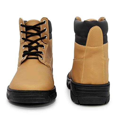 Coturno Masculino Militar Couro Eco Bota Inverno Cano Médio Cor:Bege;Tamanho:43