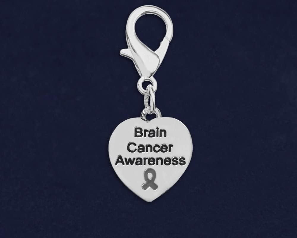 Gray Ribbon Hanging Charm for Brain Cancer, Asthma and Diabetes Awareness - Perfect for Bracelets, Purses, Zipper Pull, Dog & Cat’s Collar, Support Groups, Fundraisers and More!