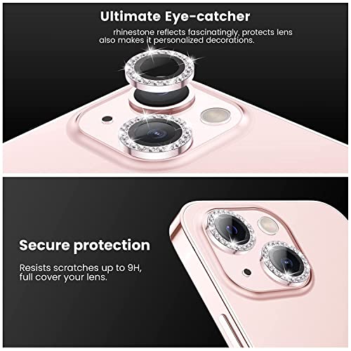 Image of inchCamera Lens Protector Ring Compatible with iPhone 13 / iPhone 13 Mini, Luxury Diamond Design Camera Lens Protection Cover, Anti-Scratch, Anti-Fingerprint, Durable Metal Ring Guard for Stylish Lens Protection inchPink