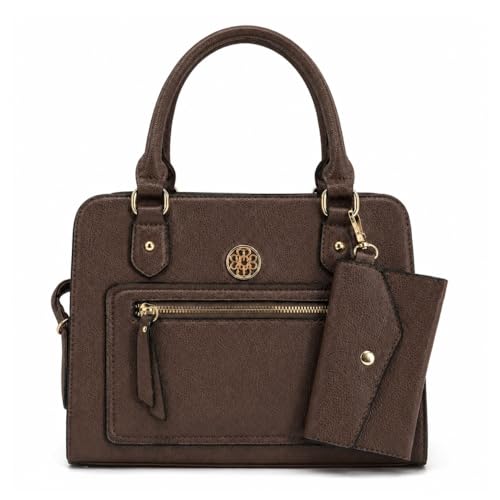 Bolsa Feminina Couro PU Com Carteira Porta Cartão e Alça Removível 27x21cm Uso Diário (Café)